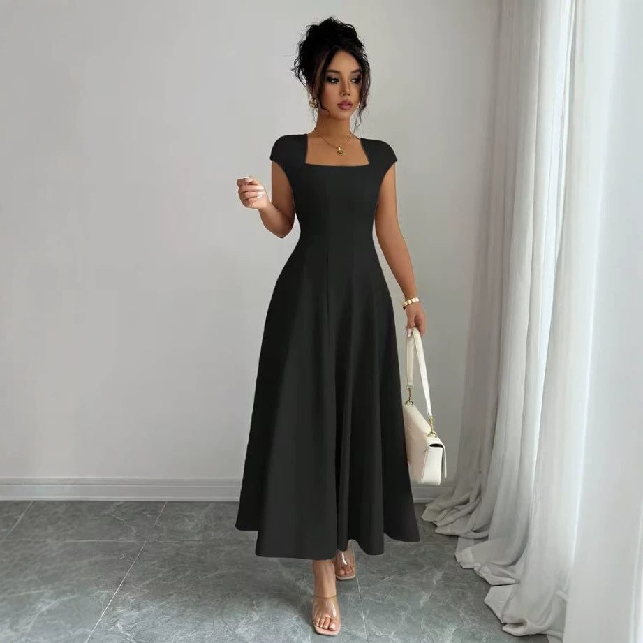 Robe Longue à Col Bénitier Fluide pour Femme