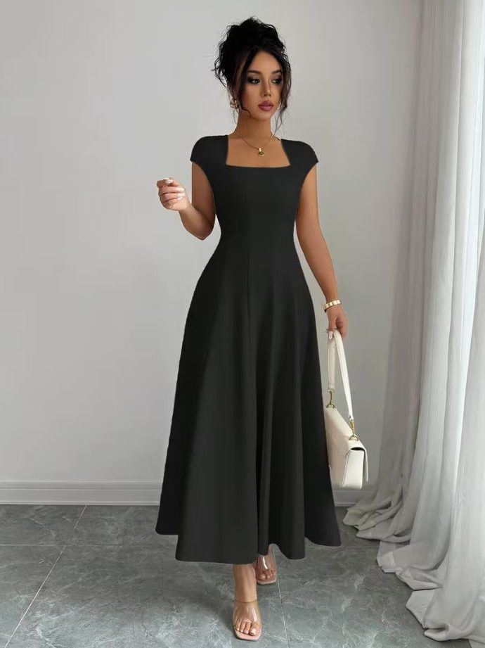 Robe Longue à Col Bénitier Fluide pour Femme - Noir