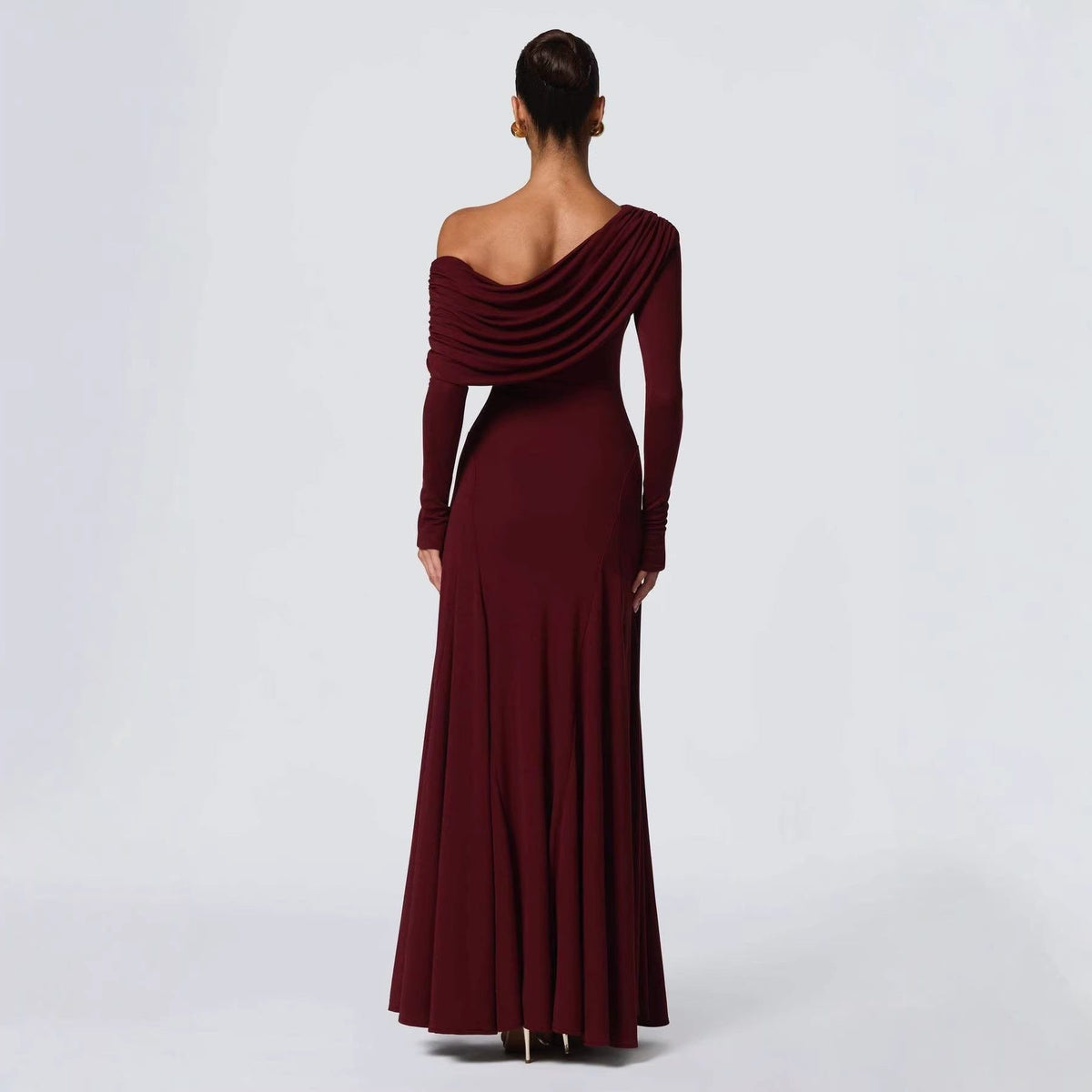 Robe Longue à Drapé Asymétrique Manches Longues pour Femme - View 3