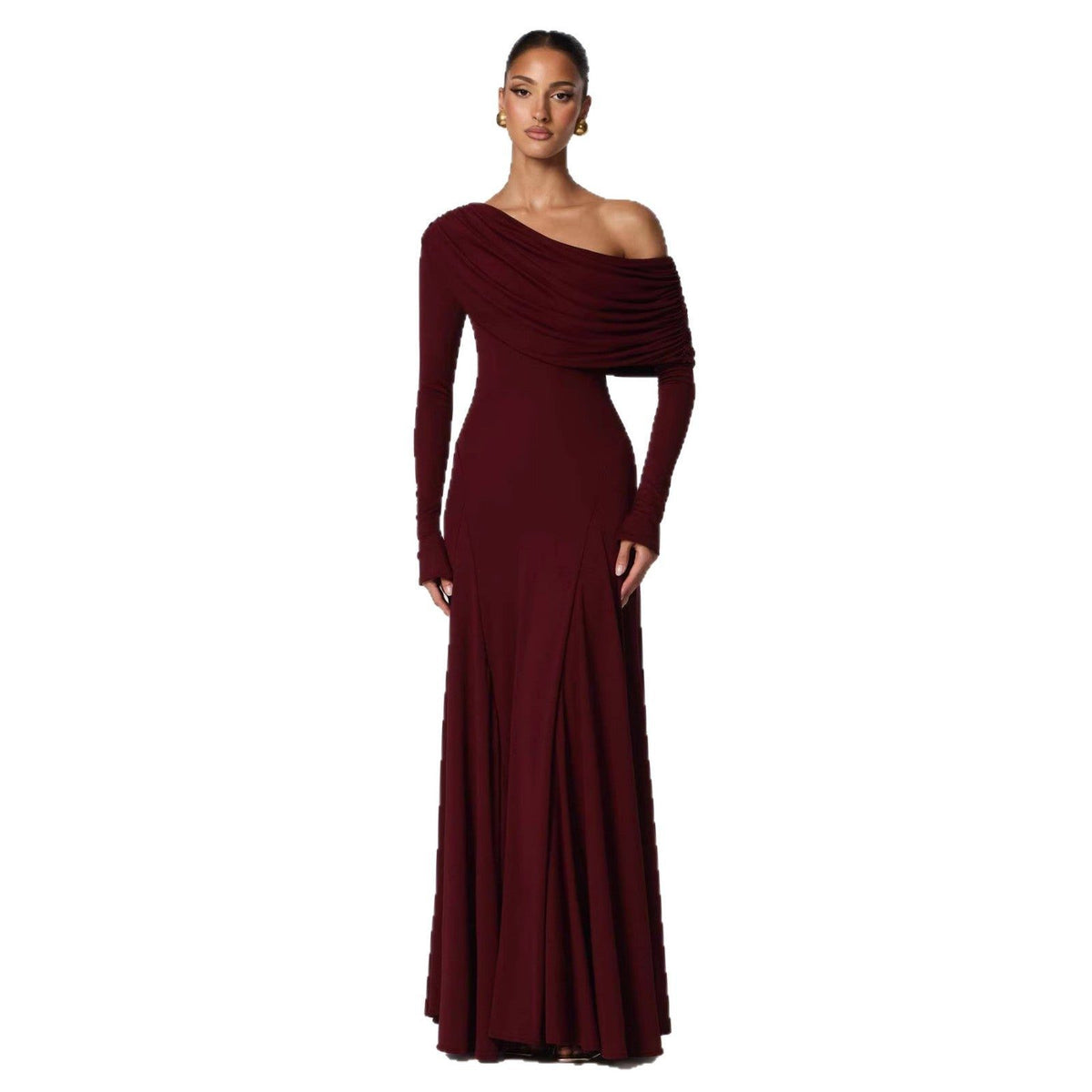 Robe Longue à Drapé Asymétrique Manches Longues pour Femme - View 5
