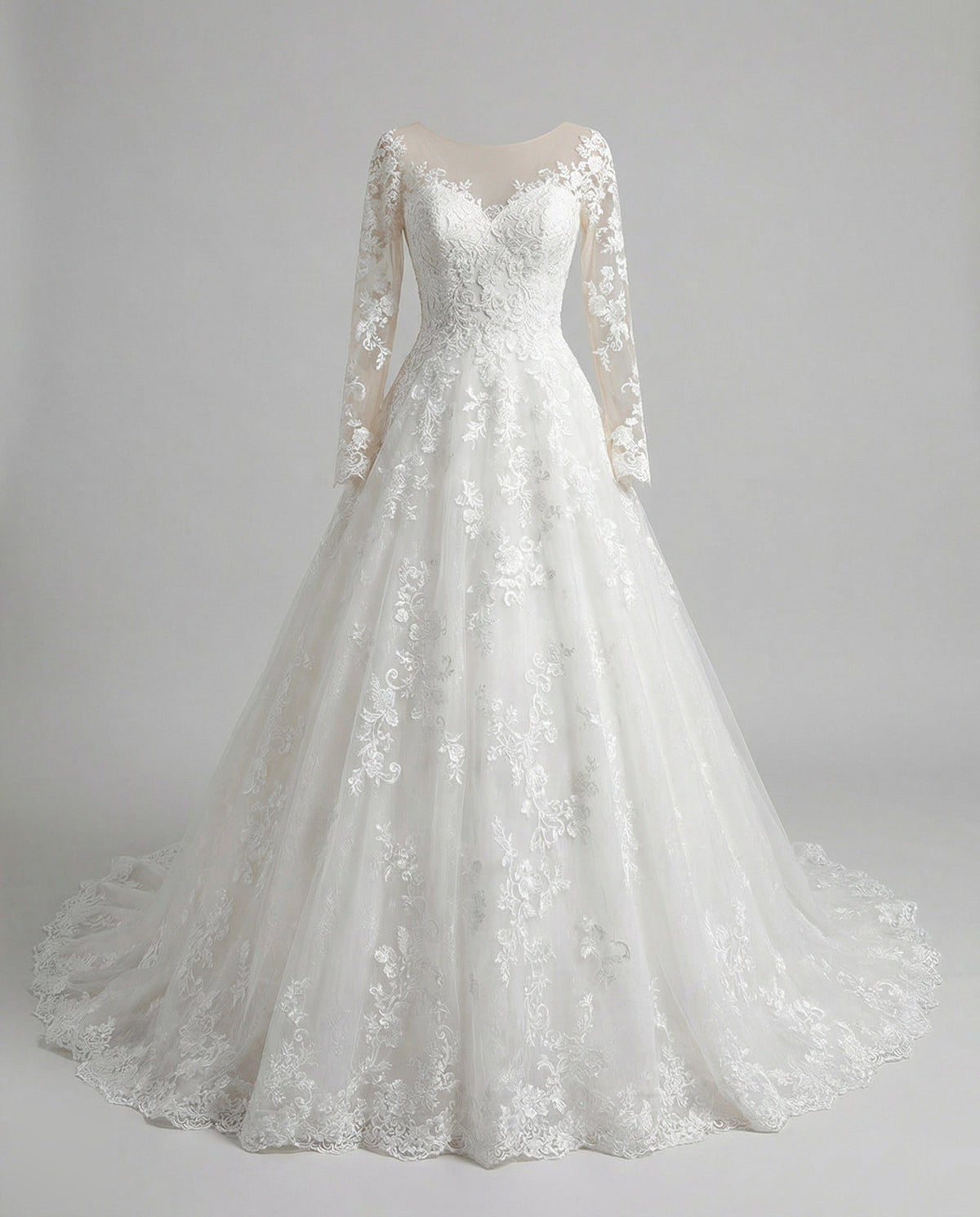 Robe Longue en Dentelle à Manches Longues pour Femme - Blanc