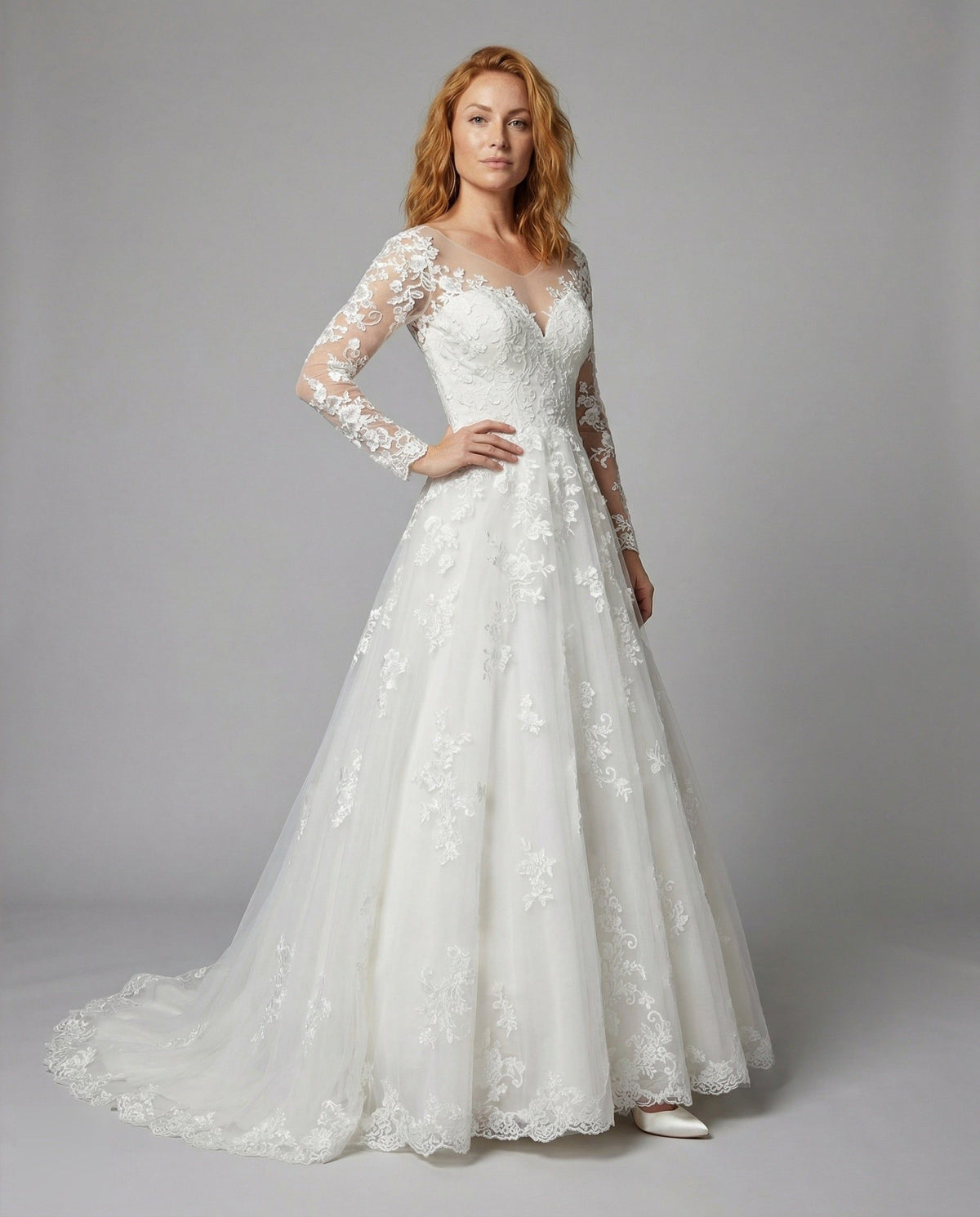Robe Longue en Dentelle à Manches Longues pour Femme