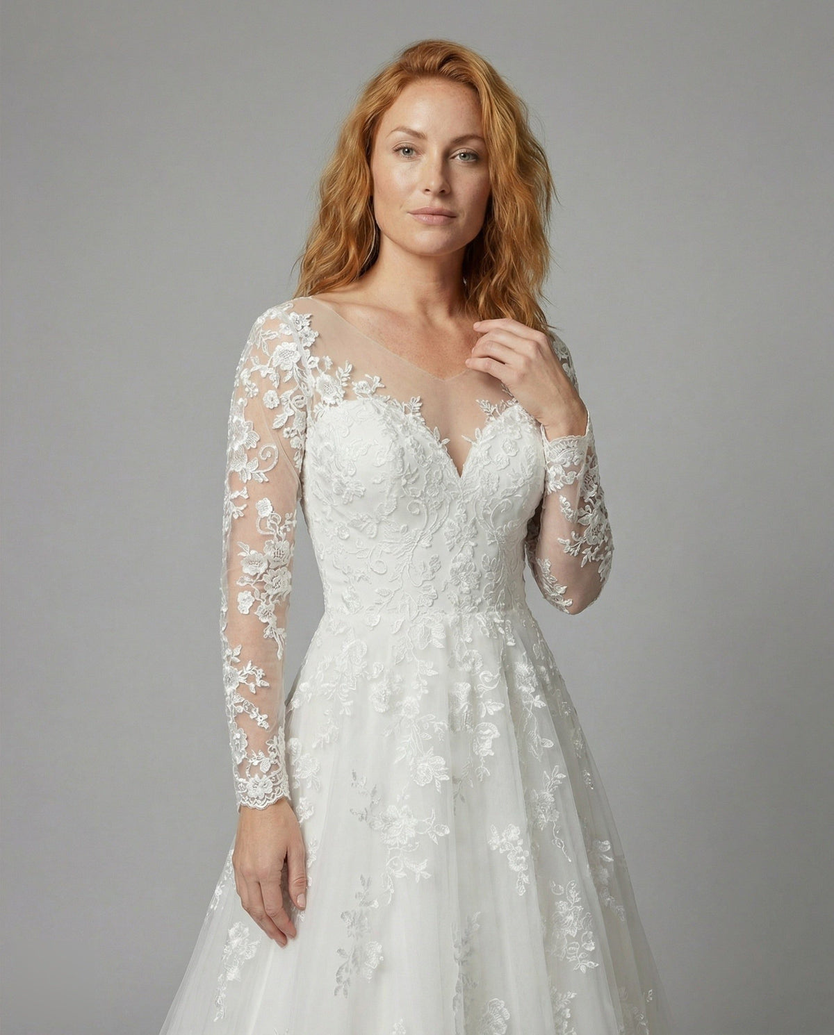 Robe Longue en Dentelle à Manches Longues pour Femme - View 2