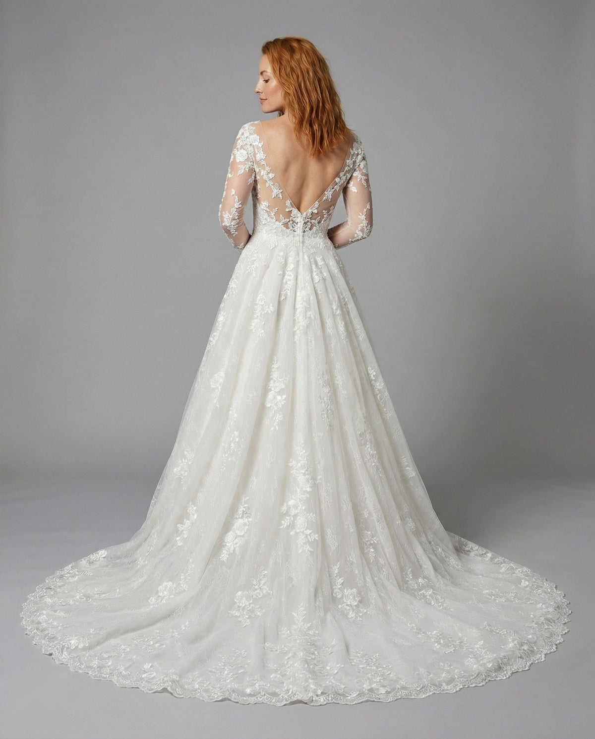 Robe Longue en Dentelle à Manches Longues pour Femme - View 4