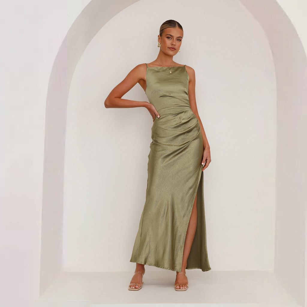 Robe Longue en Satin avec Fente pour Femme - View 4