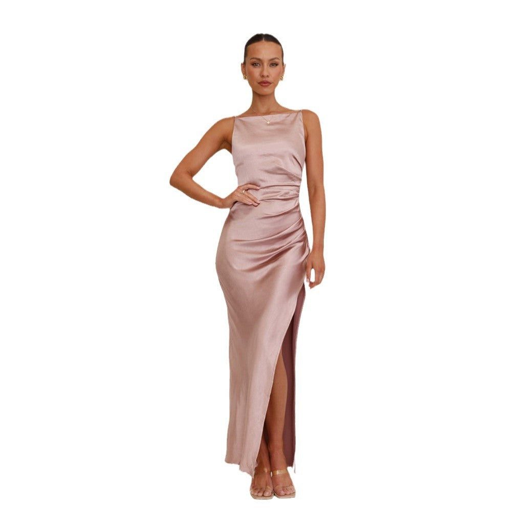 Robe Longue en Satin avec Fente pour Femme - View 5