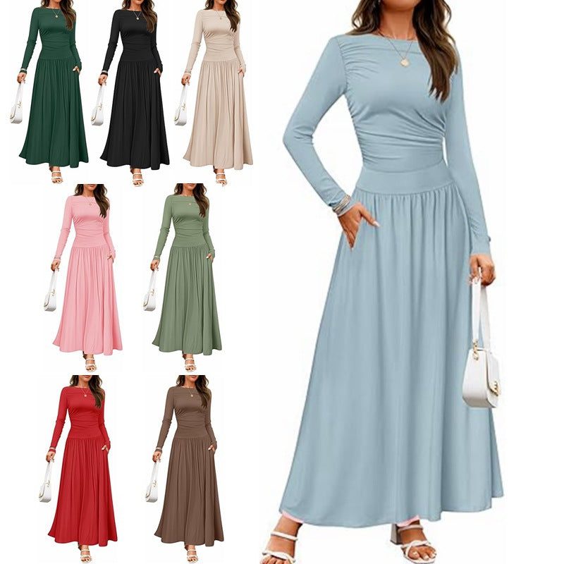 Robe Longue Manches Longues avec Poches pour Femme