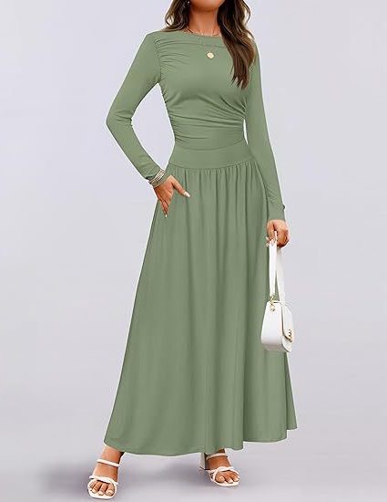 Robe Longue Manches Longues avec Poches pour Femme - Vert