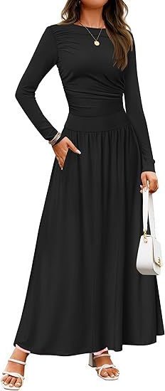 Robe Longue Manches Longues avec Poches pour Femme - Noir
