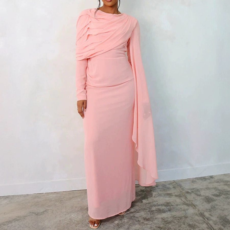 Robe Longue Manches Longues Cache-Cœur pour Femme