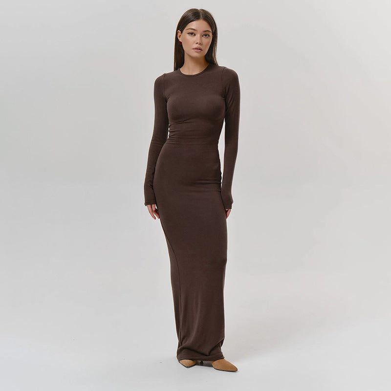 Robe Longue à Manches Longues pour Femme - Marron