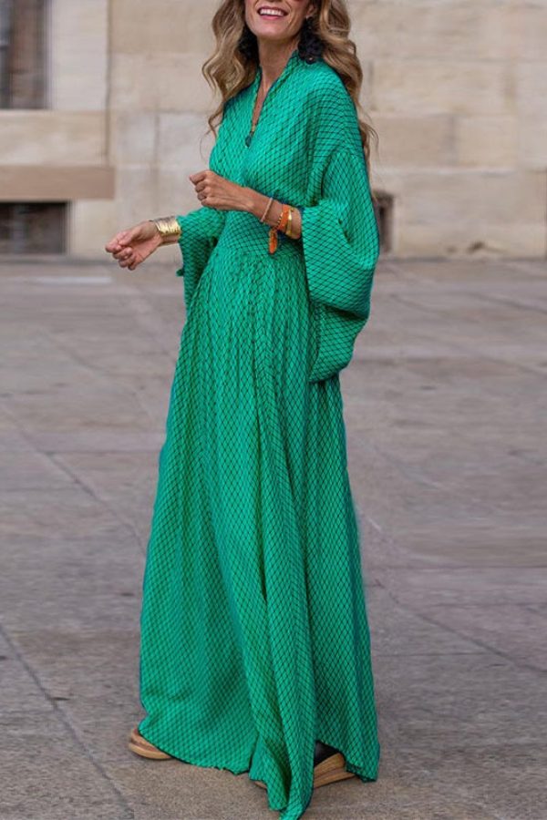 Robe Longue à Manches Évasées pour Femme - Vert
