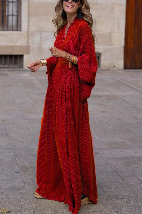 Robe Longue à Manches Évasées pour Femme - Rouge