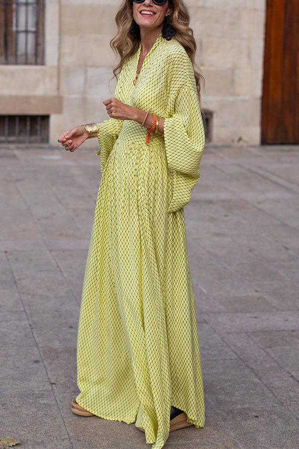 Robe Longue à Manches Évasées pour Femme - Jaune