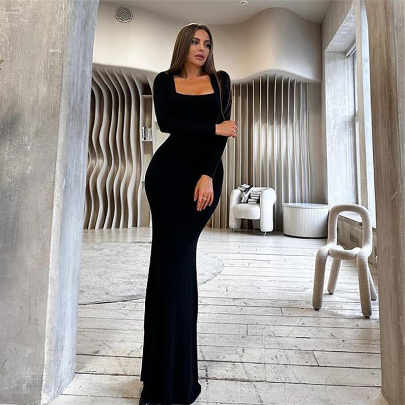 Robe Longue Moulante à Manches Longues pour Femme