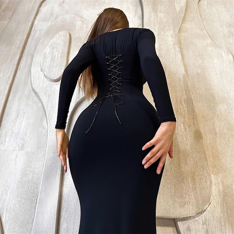 Robe Longue Moulante à Manches Longues pour Femme - View 6