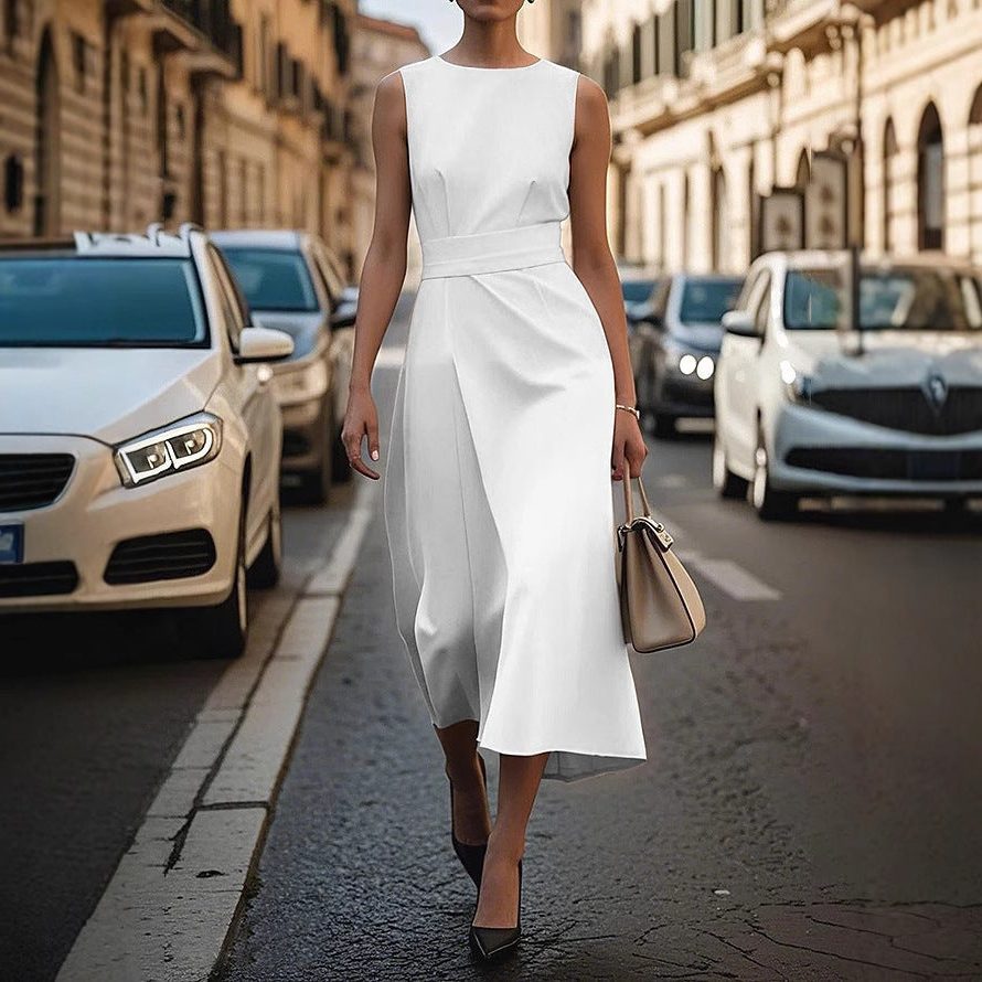 Robe Longue Moulante sans Manches avec Fente pour Femme - View 6
