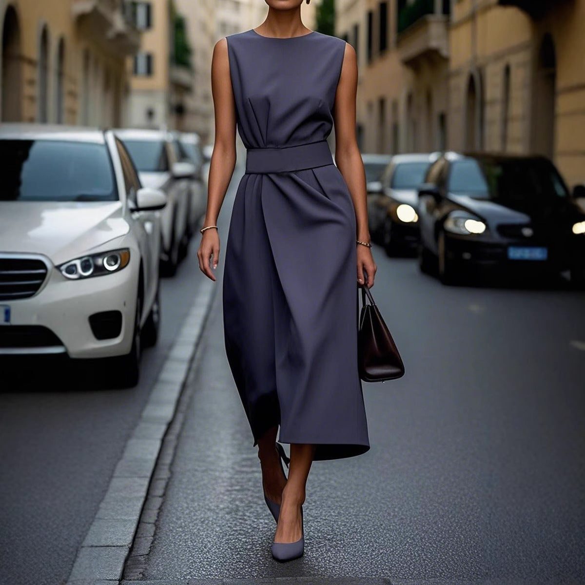 Robe Longue Moulante sans Manches avec Fente pour Femme - View 7