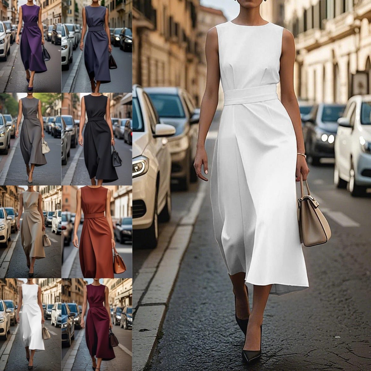 Robe Longue Moulante sans Manches avec Fente pour Femme