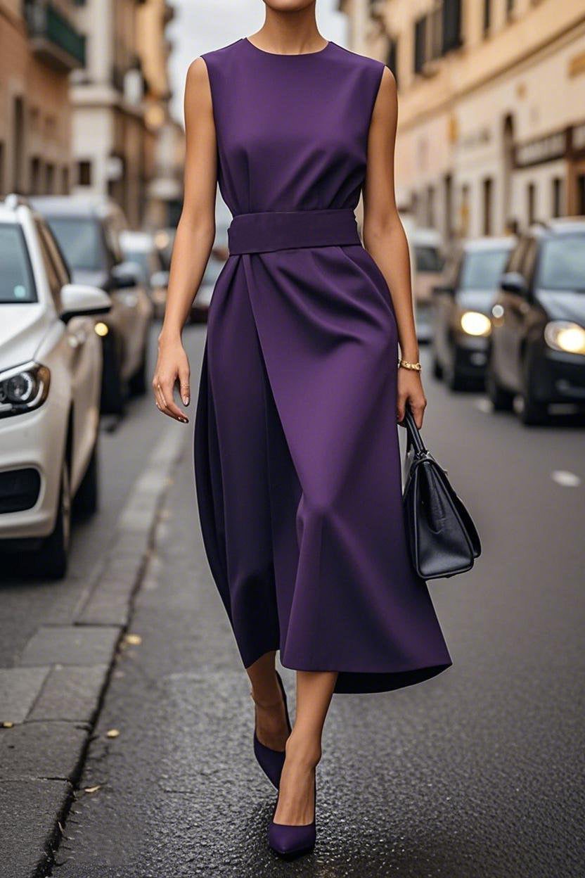 Robe Longue Moulante sans Manches avec Fente pour Femme - Lilas