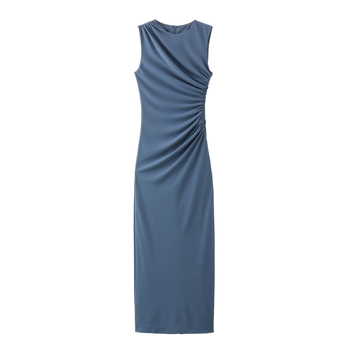 Robe Longue Moulante sans Manches Col Rond pour Femme - Bleu océan