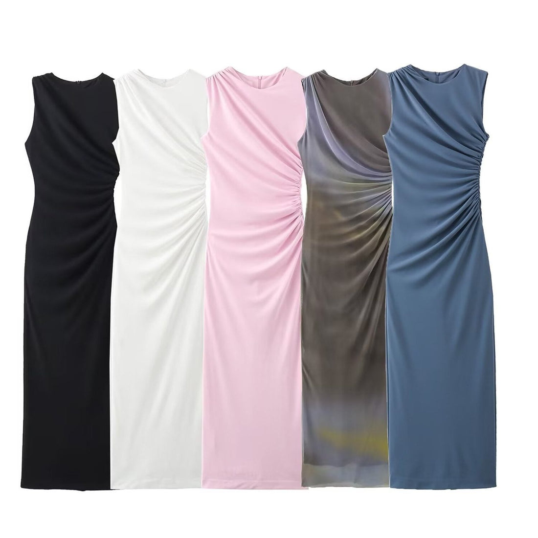 Robe Longue Moulante sans Manches Col Rond pour Femme