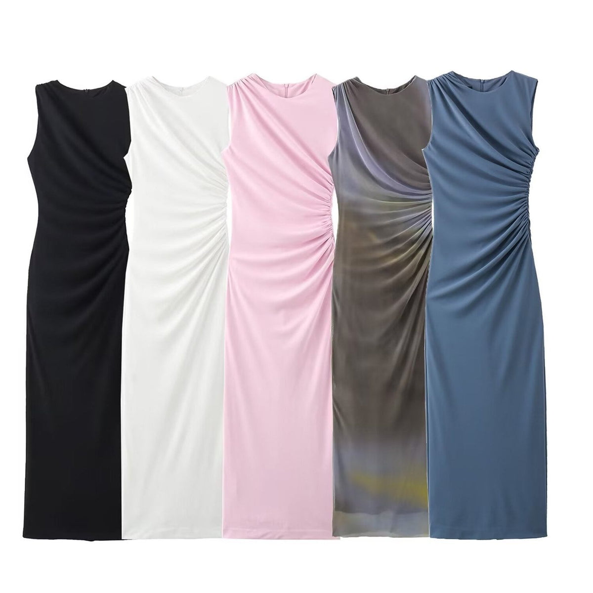 Robe Longue Moulante sans Manches Col Rond pour Femme