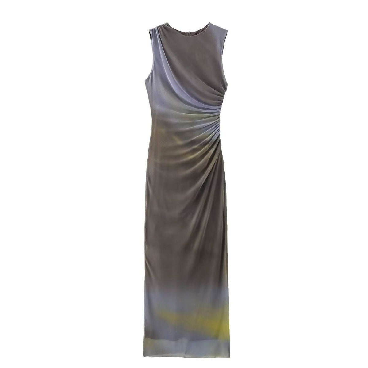 Robe Longue Moulante sans Manches Col Rond pour Femme - Marron