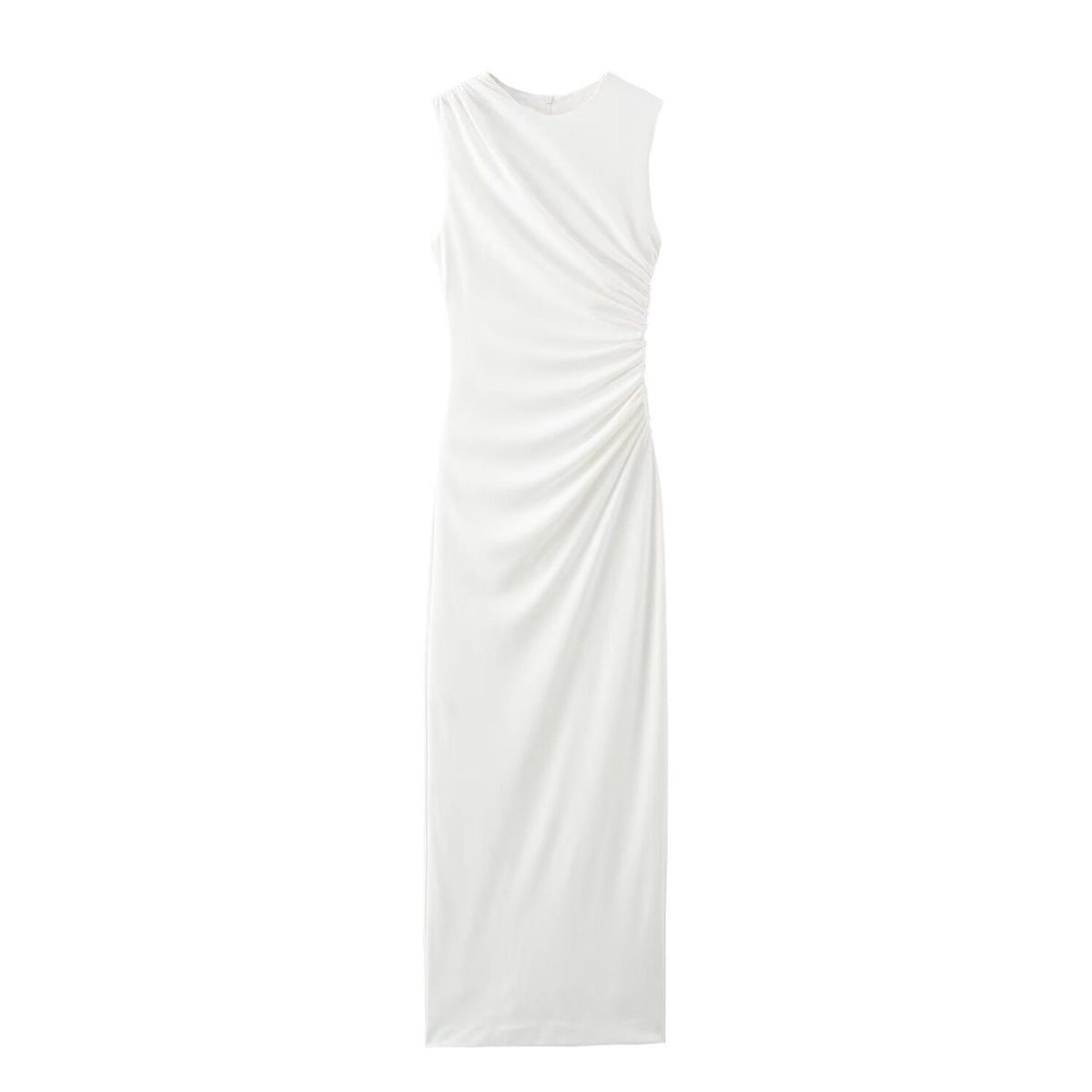 Robe Longue Moulante sans Manches Col Rond pour Femme - Blanc
