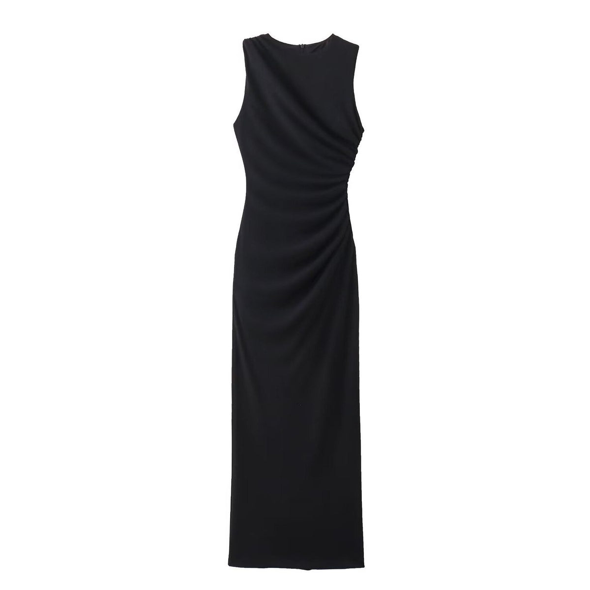 Robe Longue Moulante sans Manches Col Rond pour Femme - Noir