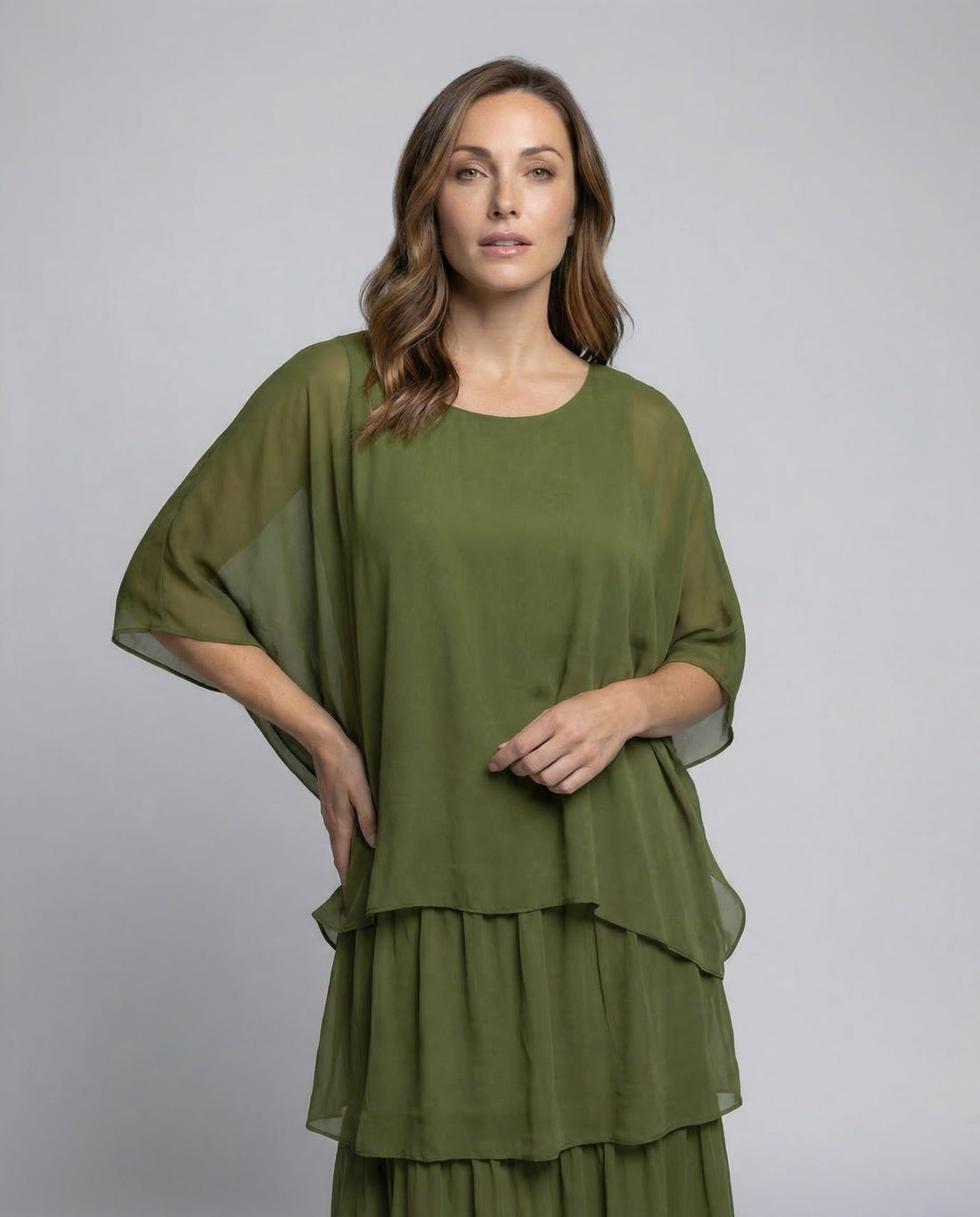 Robe Longue Mousseline à Volants pour Femme