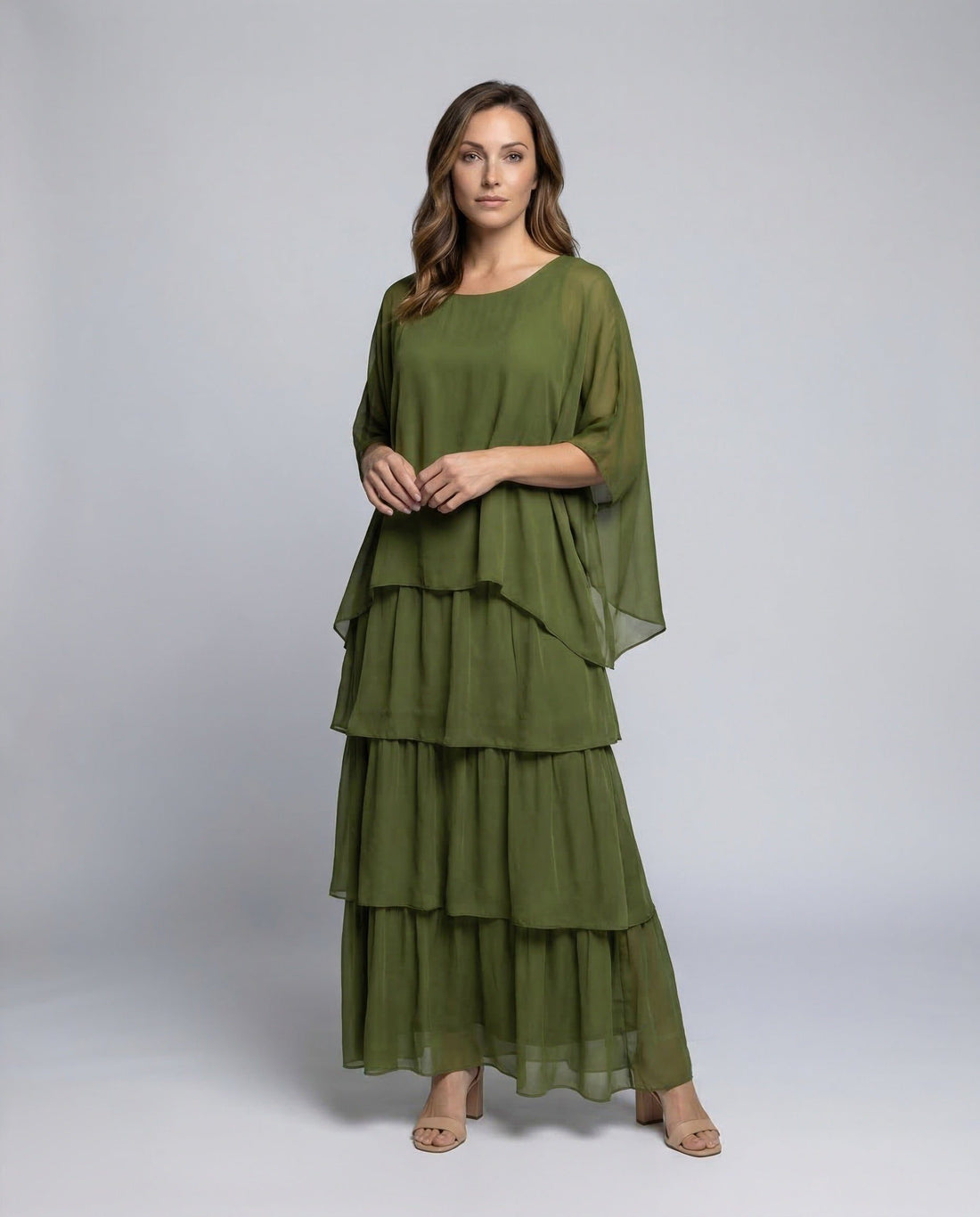 Robe Longue Mousseline à Volants pour Femme