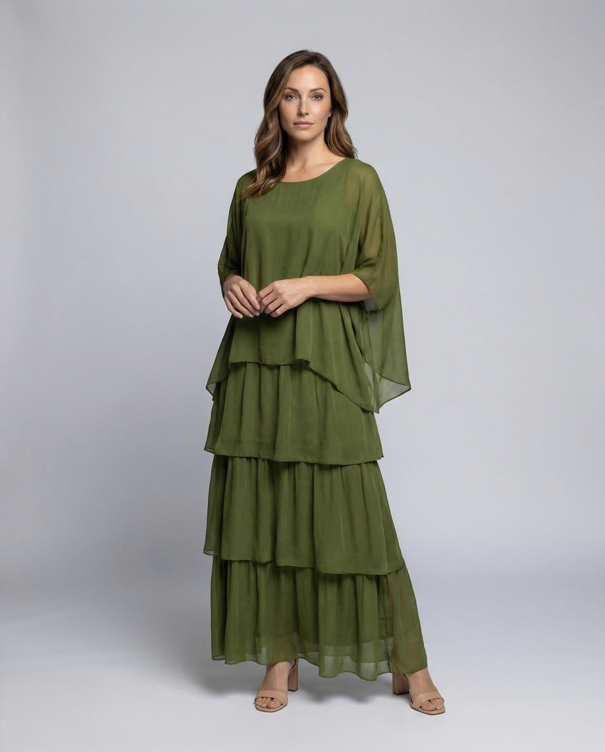 Robe Longue Mousseline à Volants pour Femme
