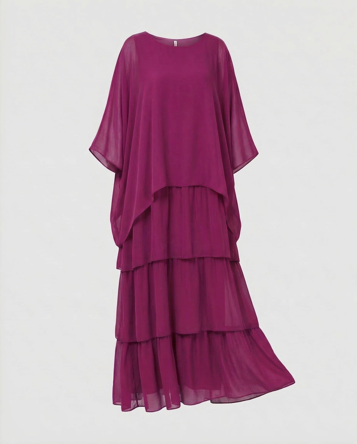 Robe Longue Mousseline à Volants pour Femme - Rouge foncé