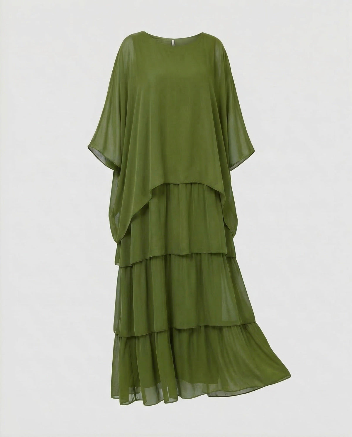 Robe Longue Mousseline à Volants pour Femme - Olive