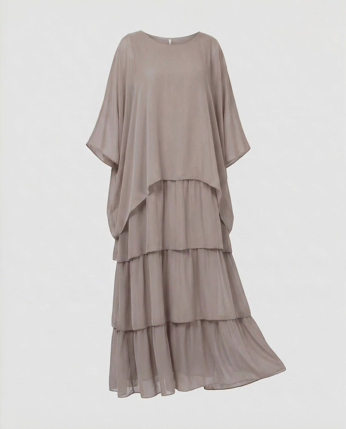 Robe Longue Mousseline à Volants pour Femme - Gris