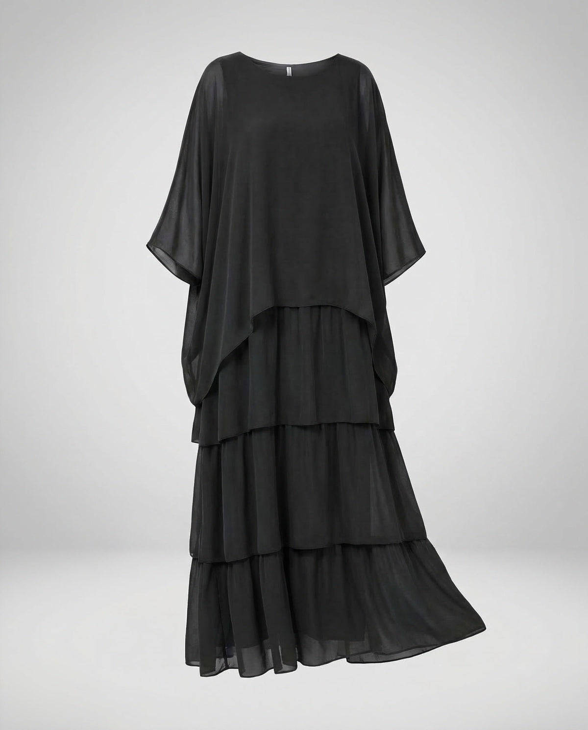 Robe Longue Mousseline à Volants pour Femme - Noir