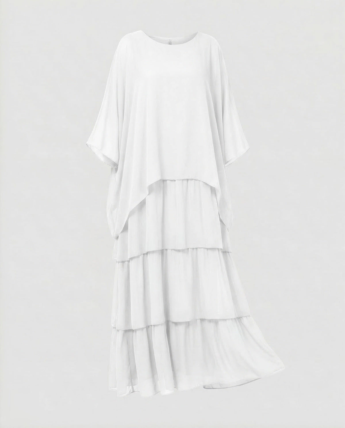 Robe Longue Mousseline à Volants pour Femme - Blanc