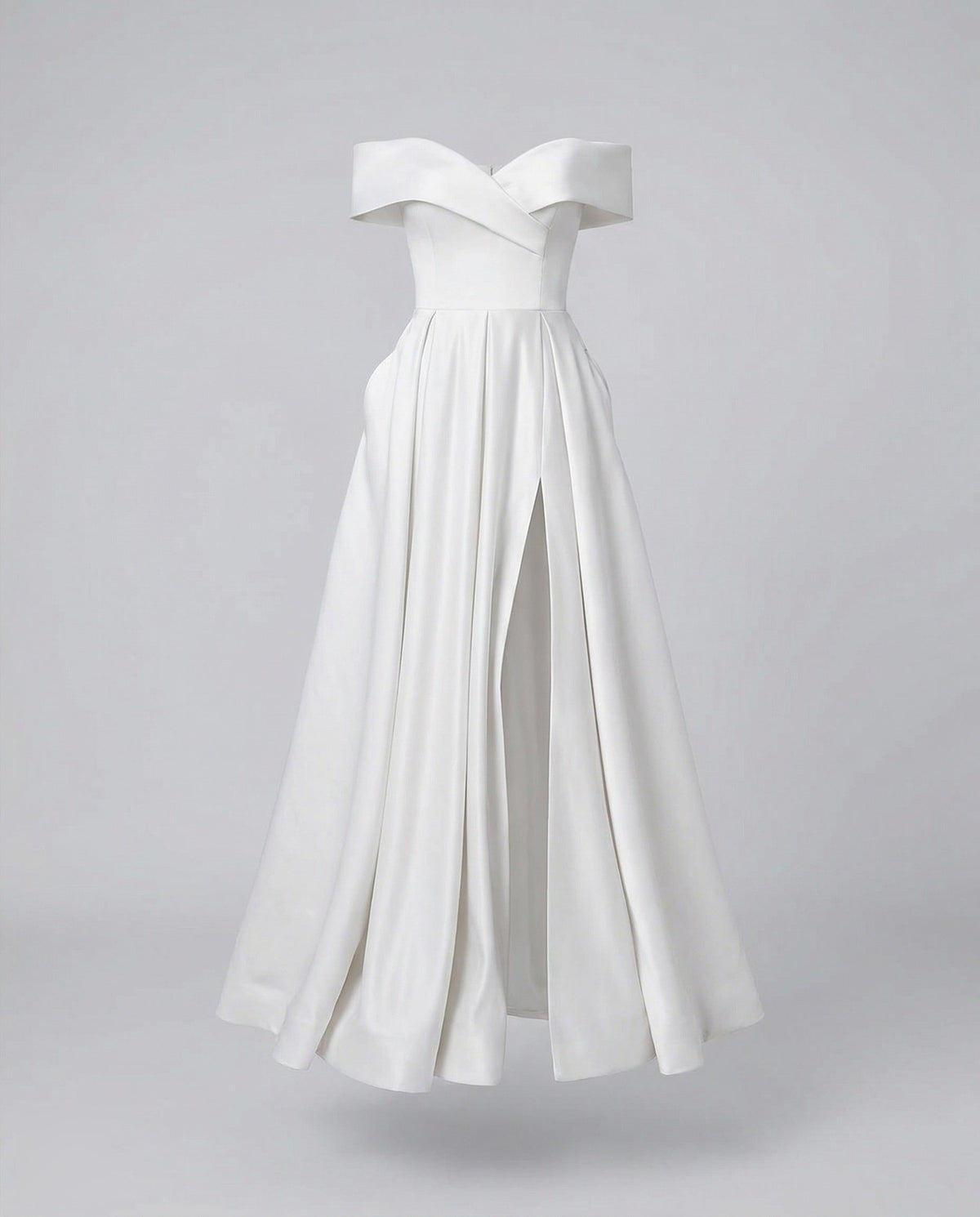 Robe Longue Épaules Dénudées avec Fente pour Femme - Blanc