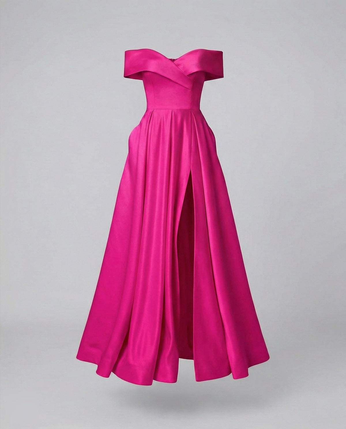 Robe Longue Épaules Dénudées avec Fente pour Femme - Magenta