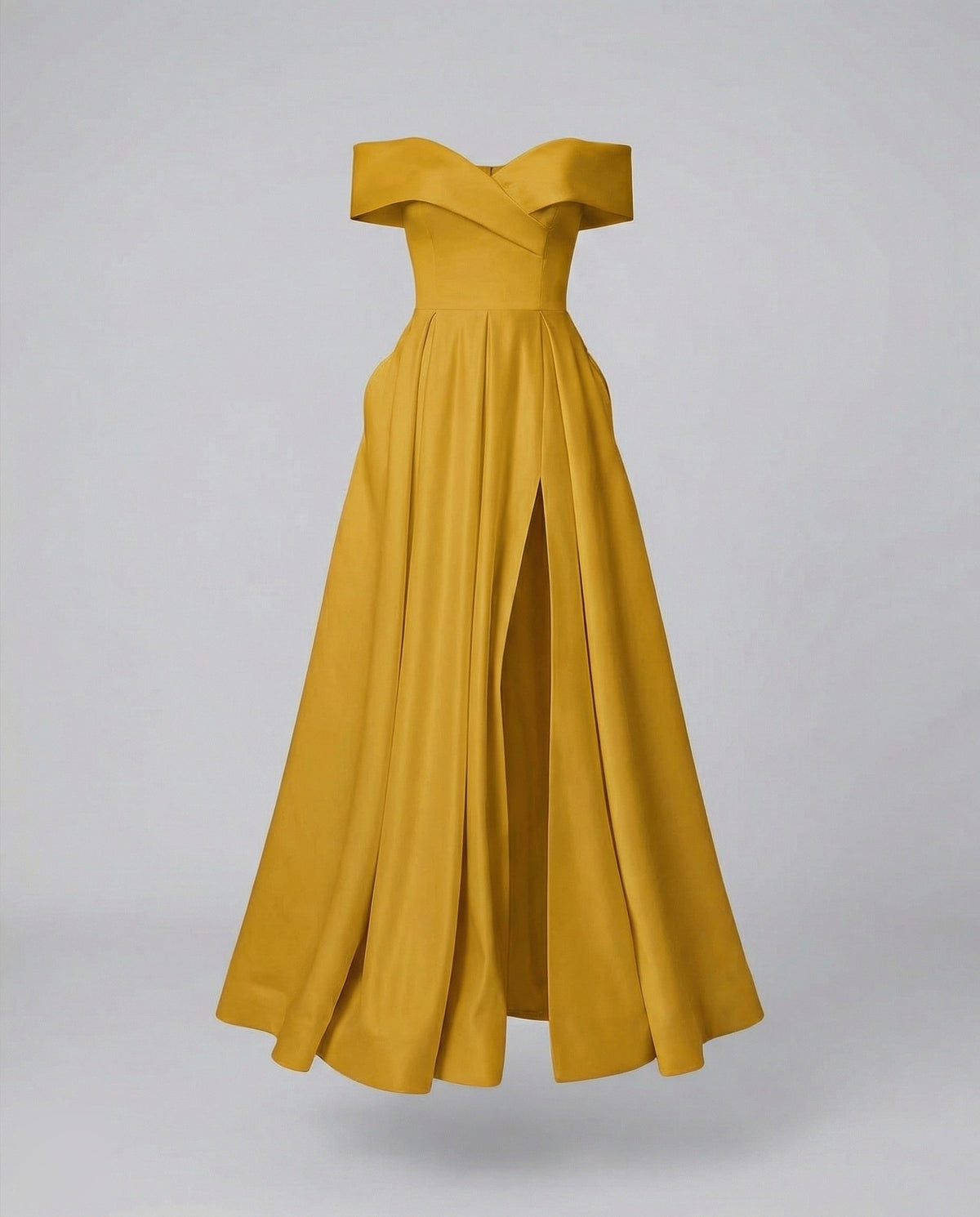 Robe Longue Épaules Dénudées avec Fente pour Femme - Jaune