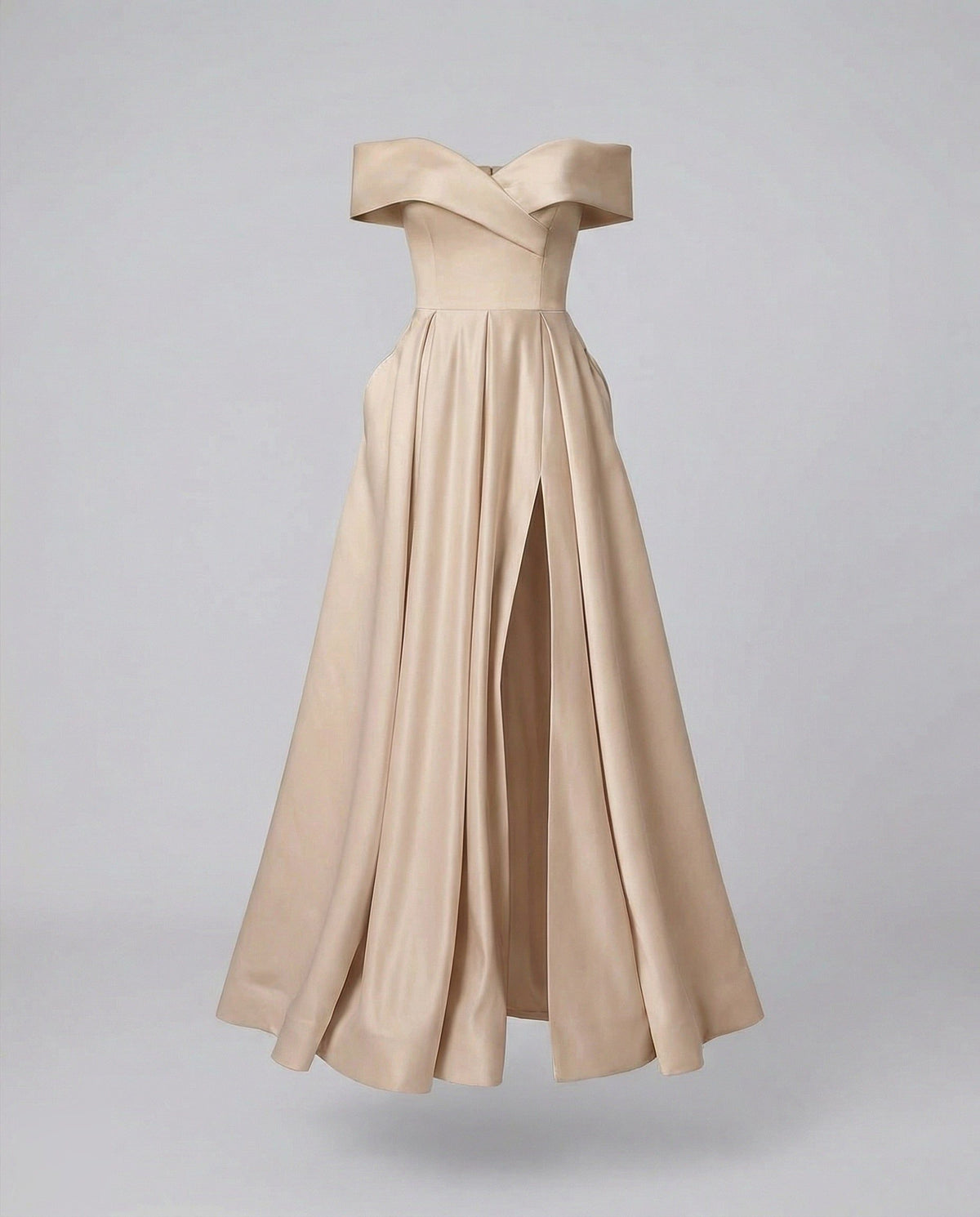 Robe Longue Épaules Dénudées avec Fente pour Femme - Abricot