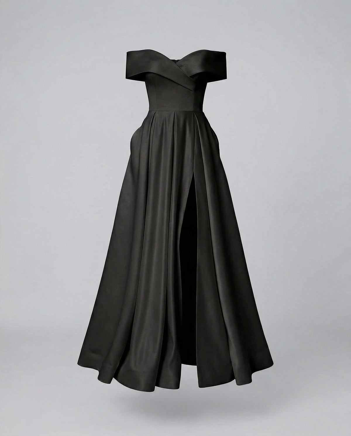 Robe Longue Épaules Dénudées avec Fente pour Femme - Noir