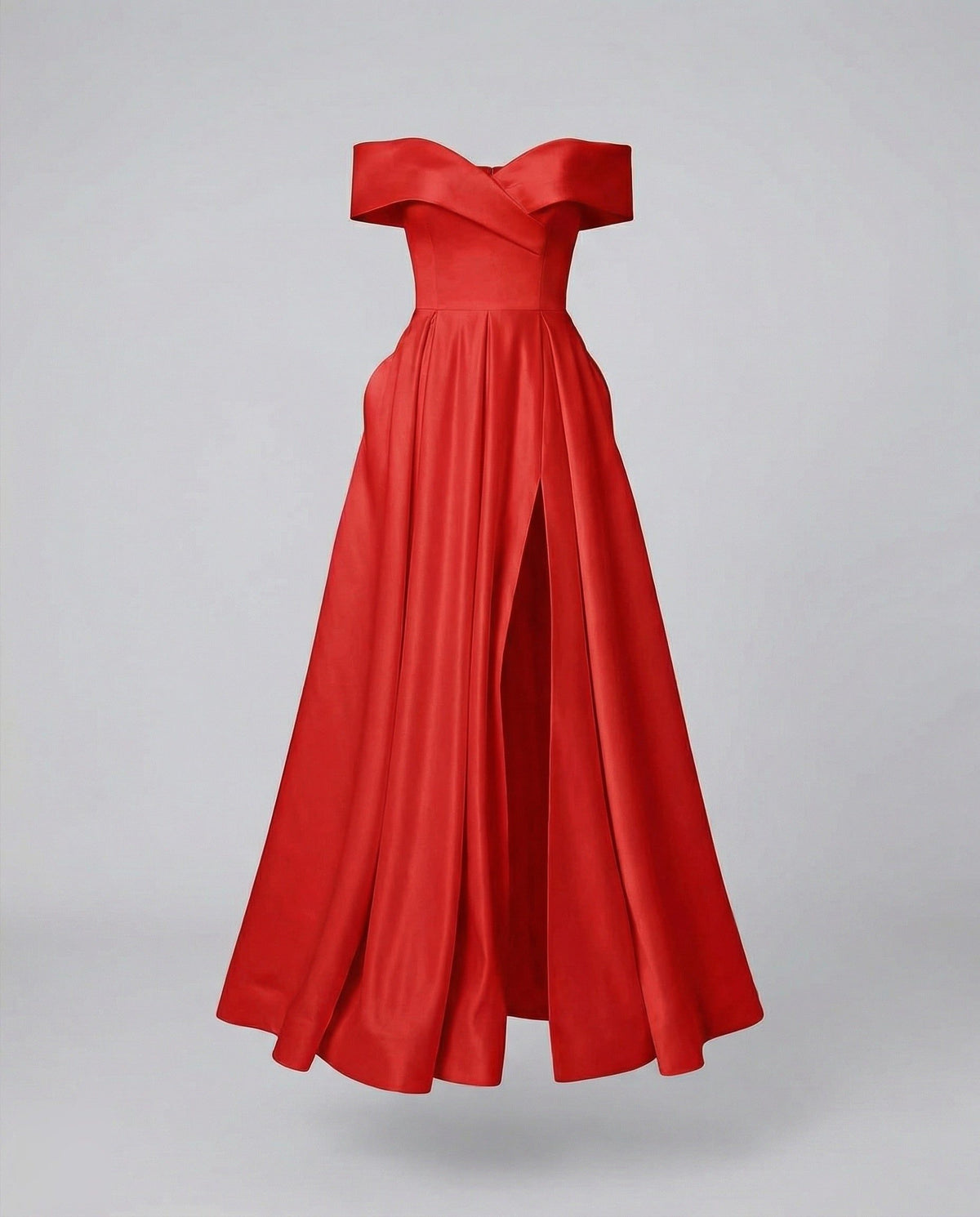 Robe Longue Épaules Dénudées avec Fente pour Femme - Rouge