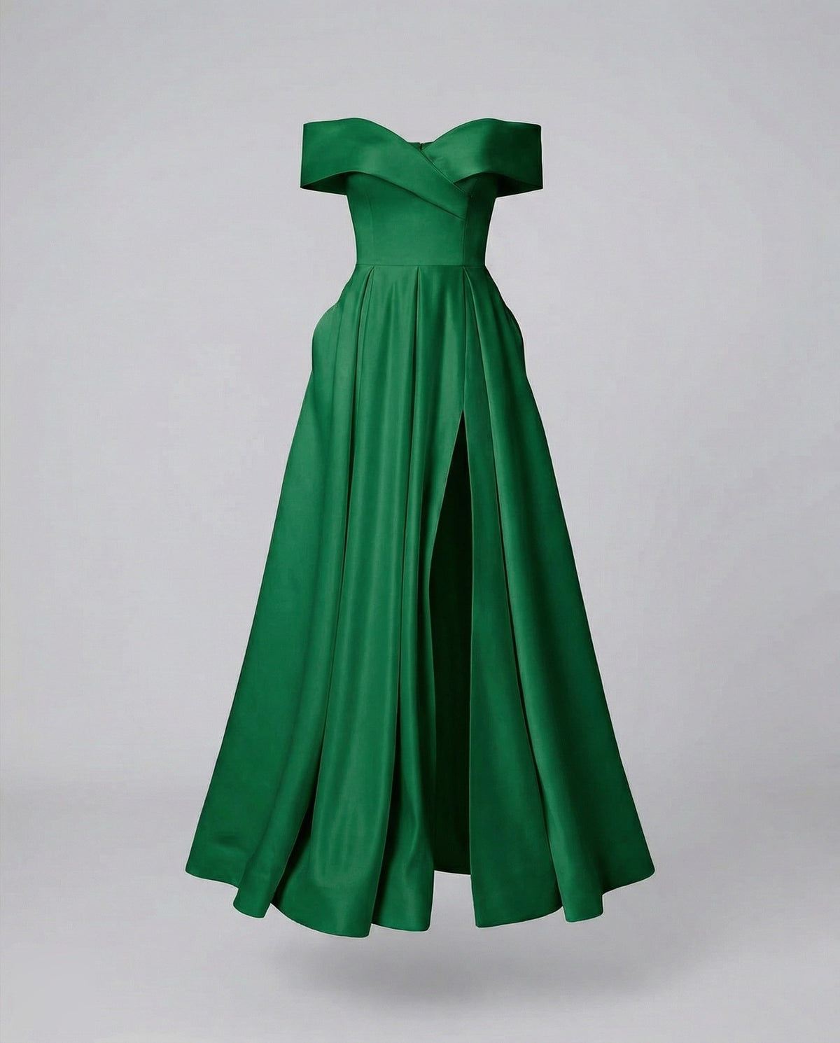 Robe Longue Épaules Dénudées avec Fente pour Femme - Vert