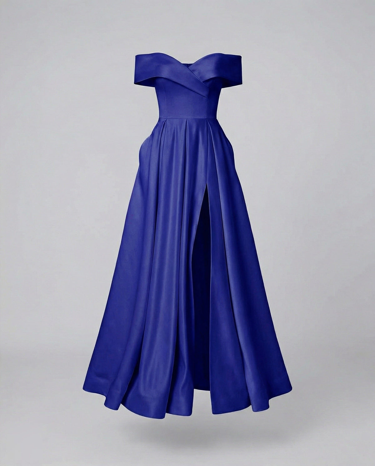Robe Longue Épaules Dénudées avec Fente pour Femme - Bleu