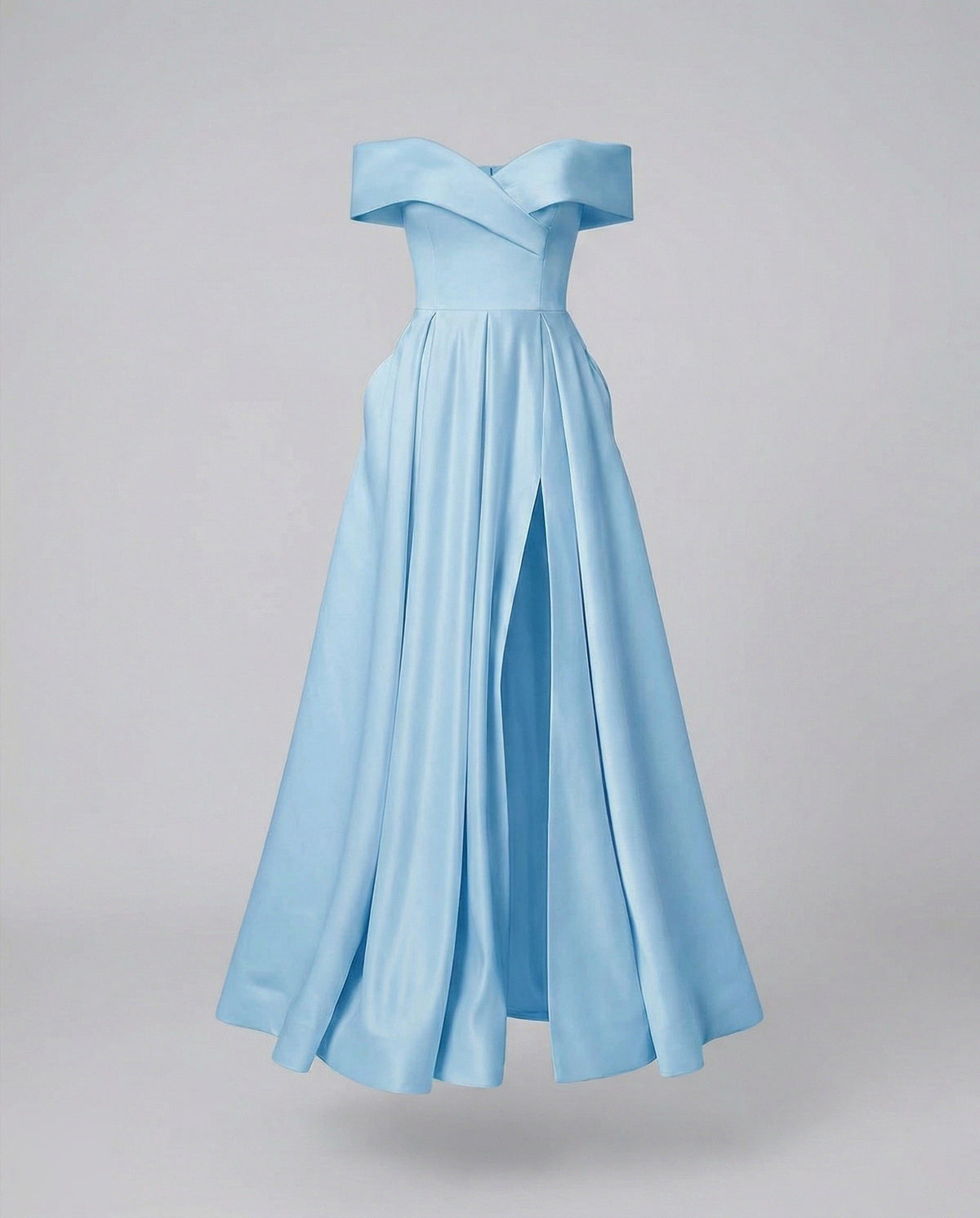 Robe Longue Épaules Dénudées avec Fente pour Femme - Bleu paon