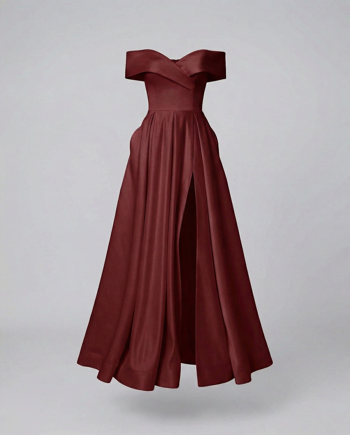 Robe Longue Épaules Dénudées avec Fente pour Femme - Rouge vin