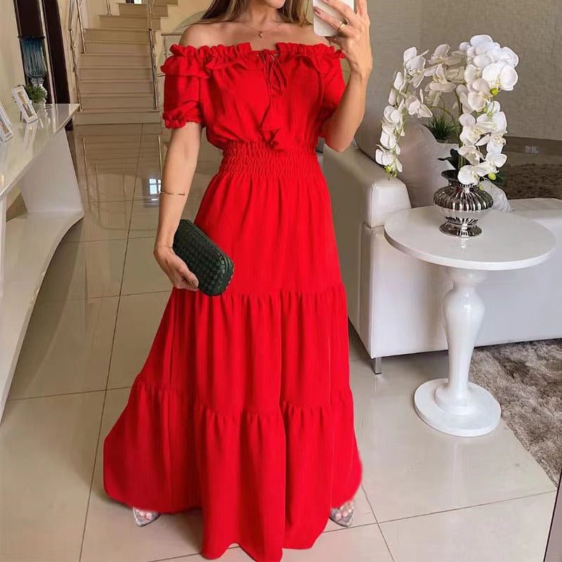 Robe Longue Épaules Dénudées avec Volants pour Femme - View 4