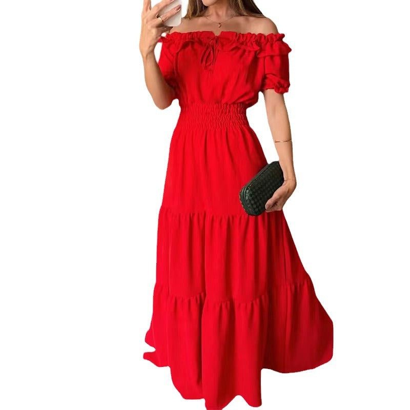 Robe Longue Épaules Dénudées avec Volants pour Femme - View 5